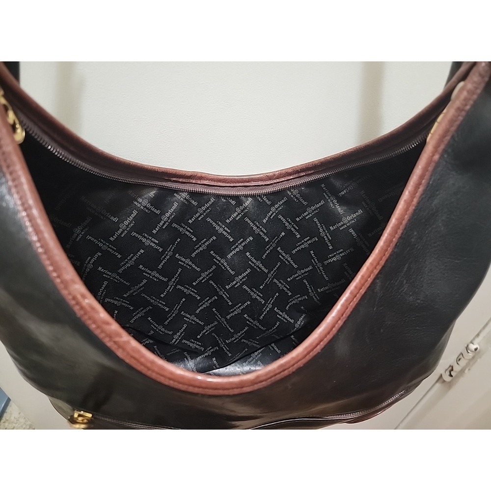 MARINO ORLANDI Italy Beautiful Black And Brown Leather Shoulder Hobo Bag - Picture 10 of 12